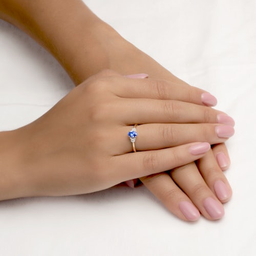 Pierścionek zaręczynowy SAVICKI: złoty, niebieski szafir, diamenty